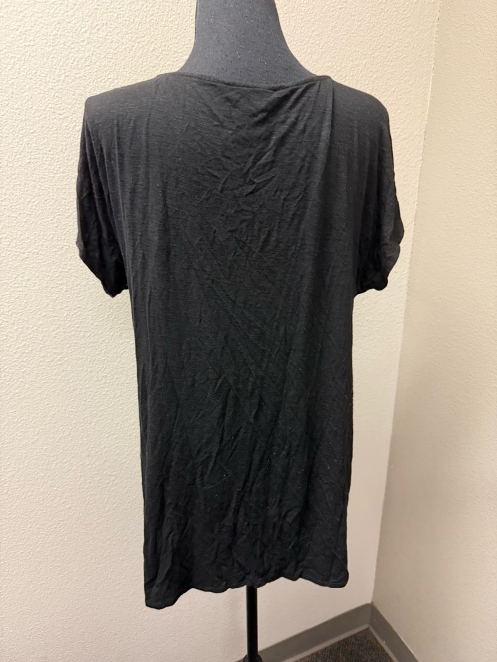 White House Black Market Black Short Sleeve Tee Stretch Knit Top Large - Picture 4 of 9